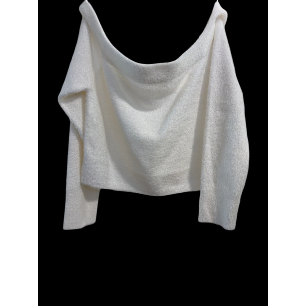 GOOD AMERICAN Cozy Off Shoulder Sweater Top 3XL Cream Fuzzy Knit‎